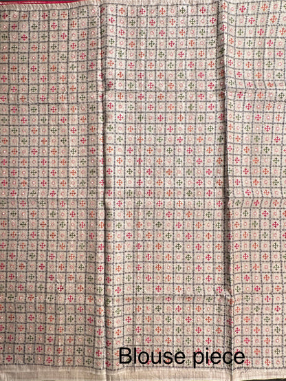 Beige Pure Tussar Silk Saree With Embroidery