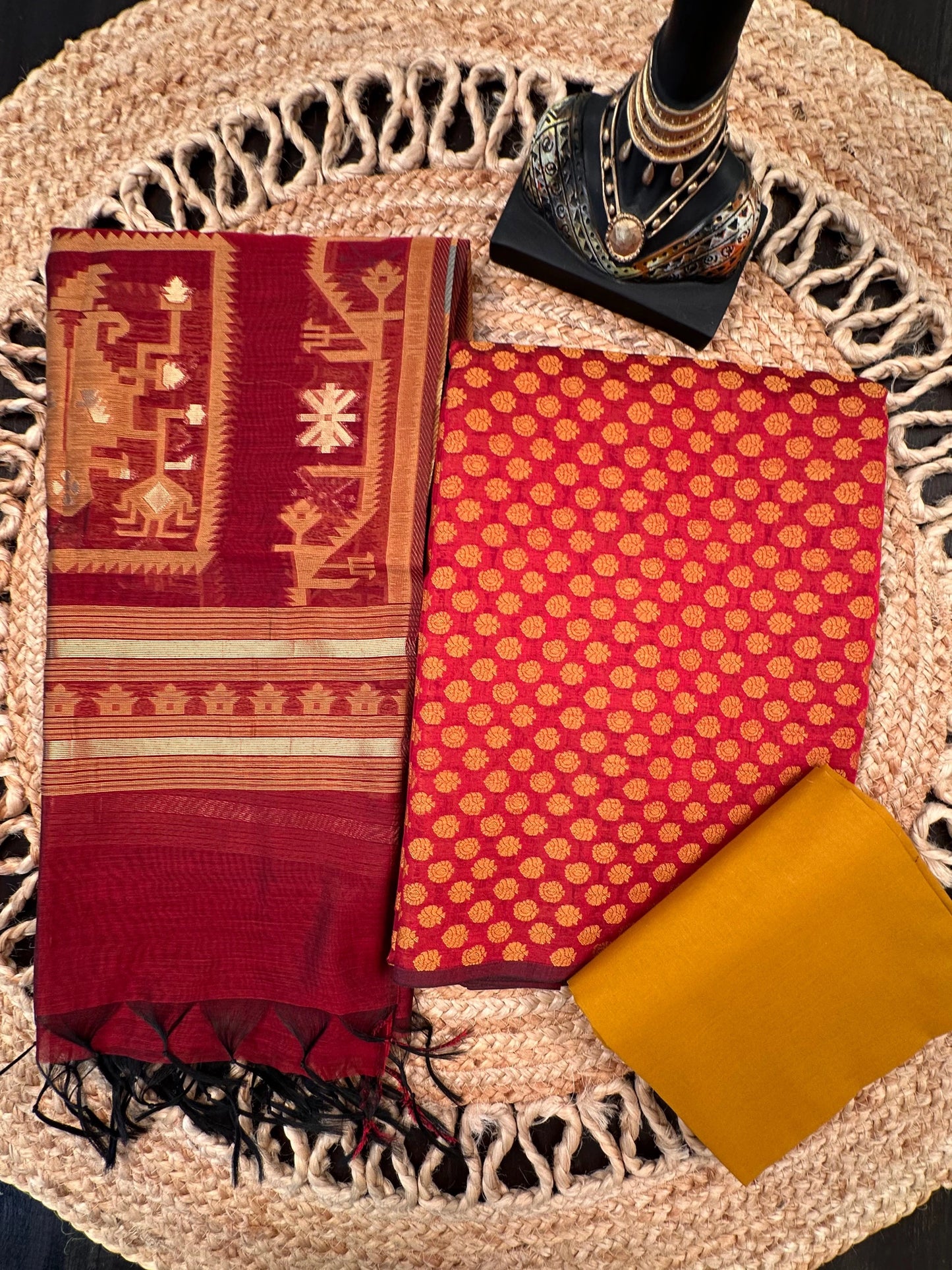 Maroon Jacquard 3-piece Unstitched Cotton Suit