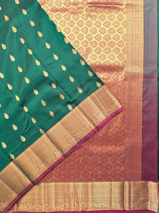 B. Green  Pondicherry Handloom Pure Silk Saree