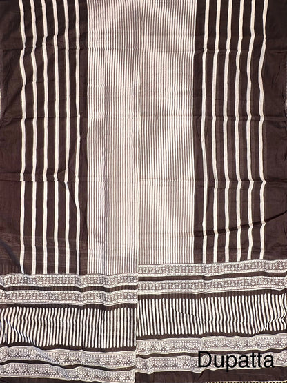 Brown Jaipuri Necktie Cotton 3-Piece Suit