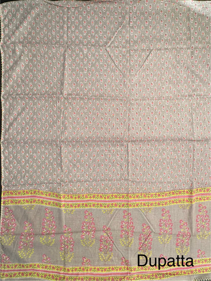 Light Gray Jaipuri Necktie Cotton 3-Piece Suit