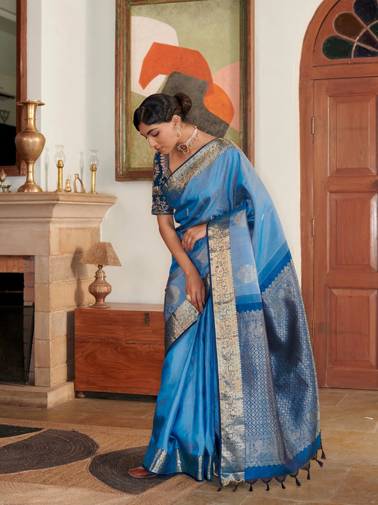 Blue  Handloom Kanjivaram Pure Silk Saree