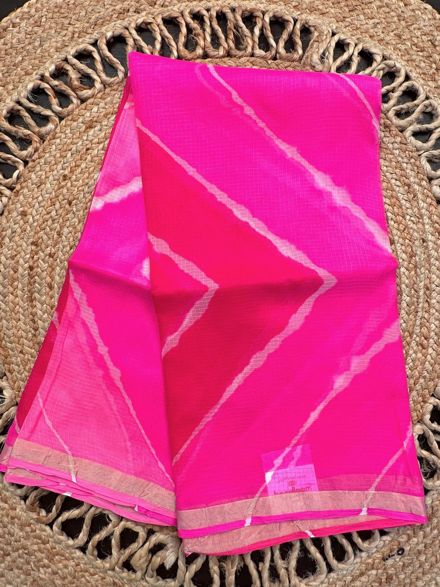 Pink-Rani Leheriya Kota Doria Pure Silk Saree