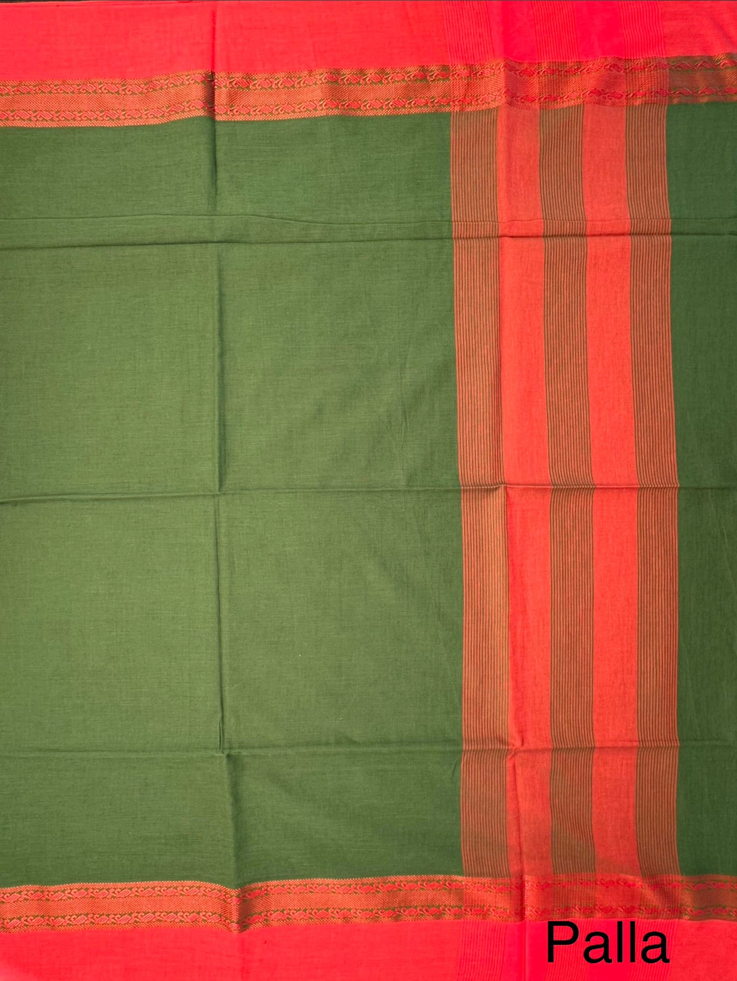 Green-Red Piku Bengal Cotton Saree