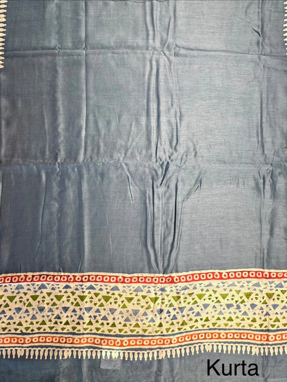 Blue Trisha Printed Chanderi 3-Piece Unstitched Suit