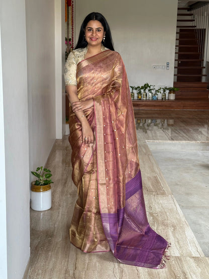 Purple Emboss Pure Tissue Silk Saree