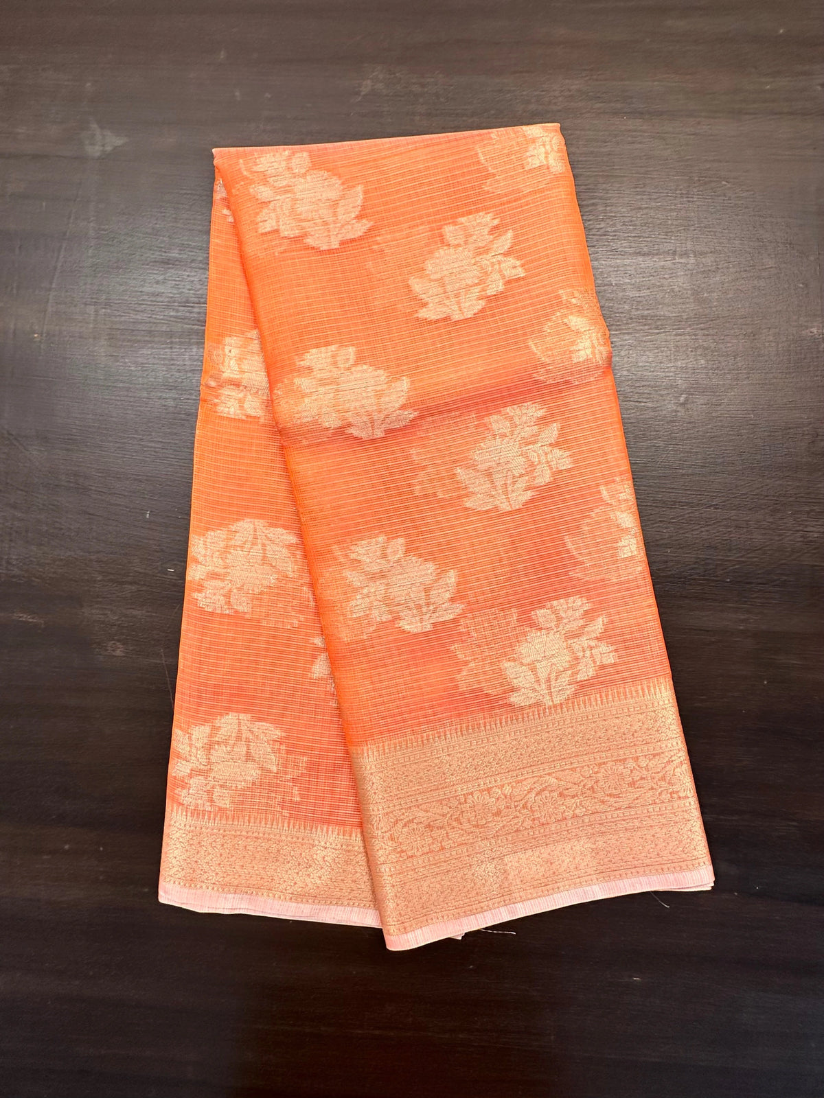 Orange Arvita Kota Doria Fancy Cotton Saree