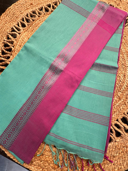 Sea Green-Purple Tripura Cotton Saree