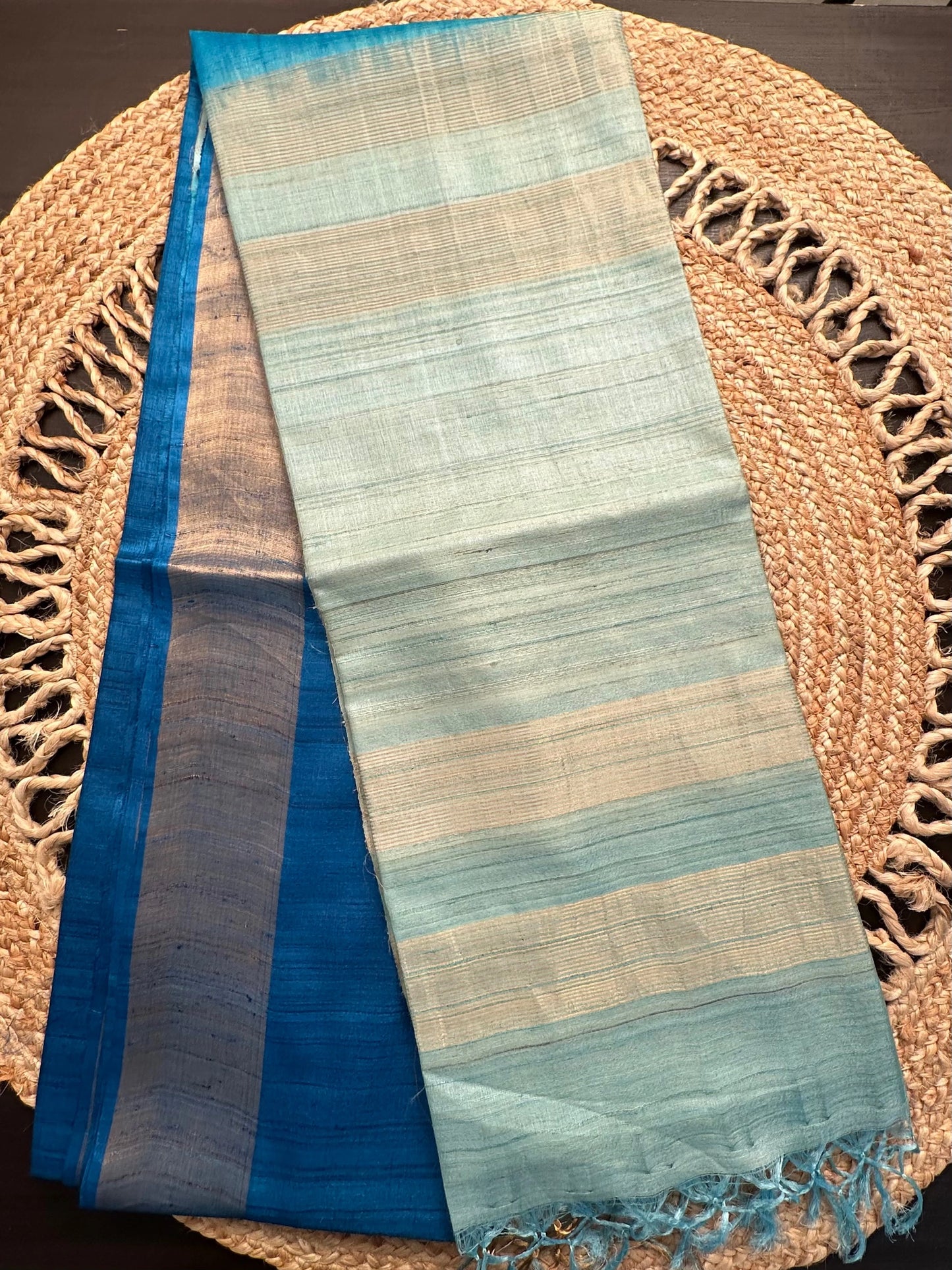 Shaded Blue Handloom Tussar Silk Saree