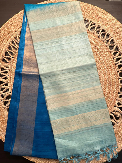 Shaded Blue Handloom Tussar Silk Saree