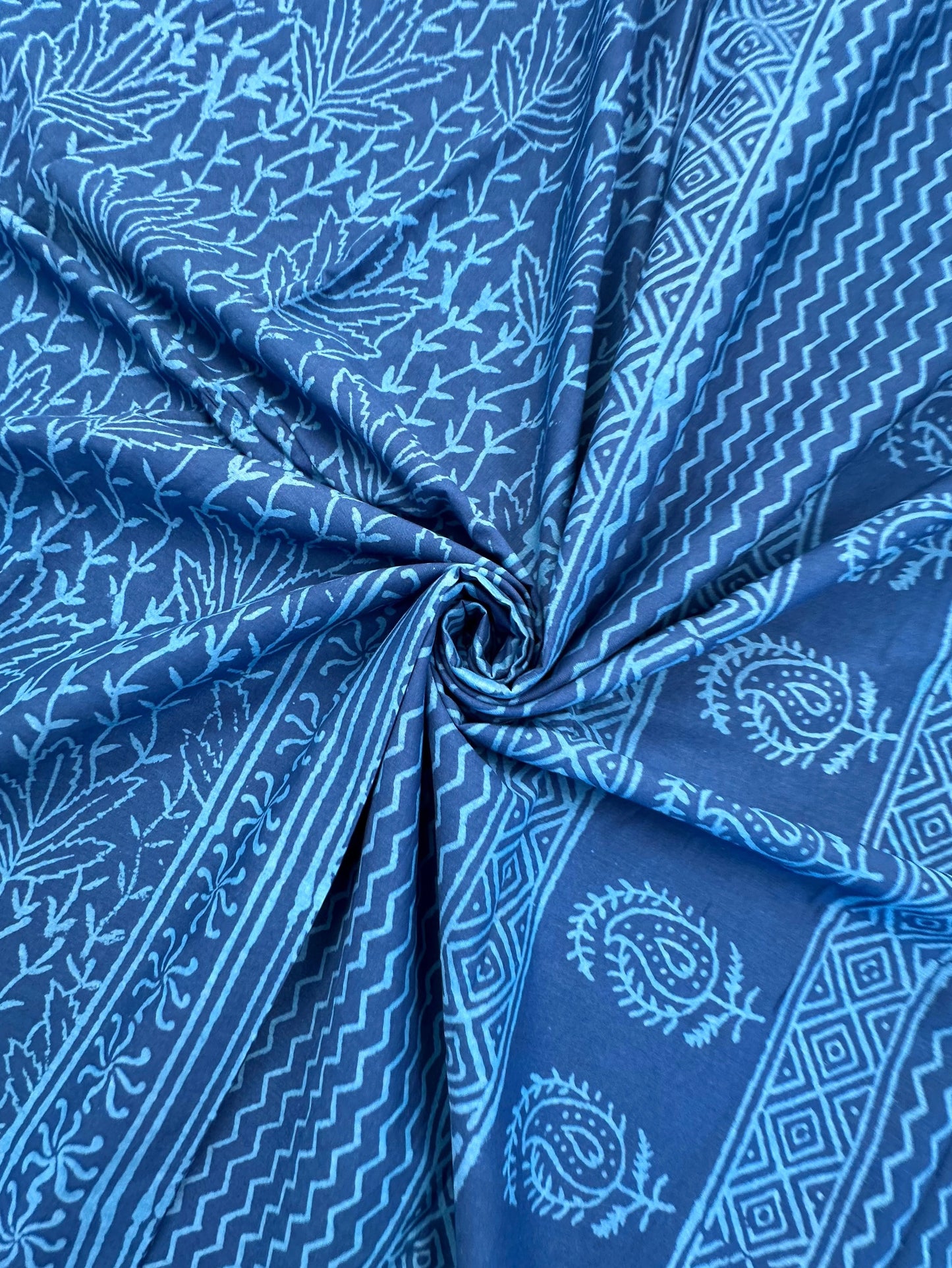 Blue Block Print Pure Cotton Saree