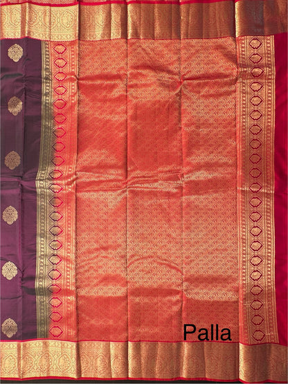 Wine Pondicherry Handloom Pure Silk Saree