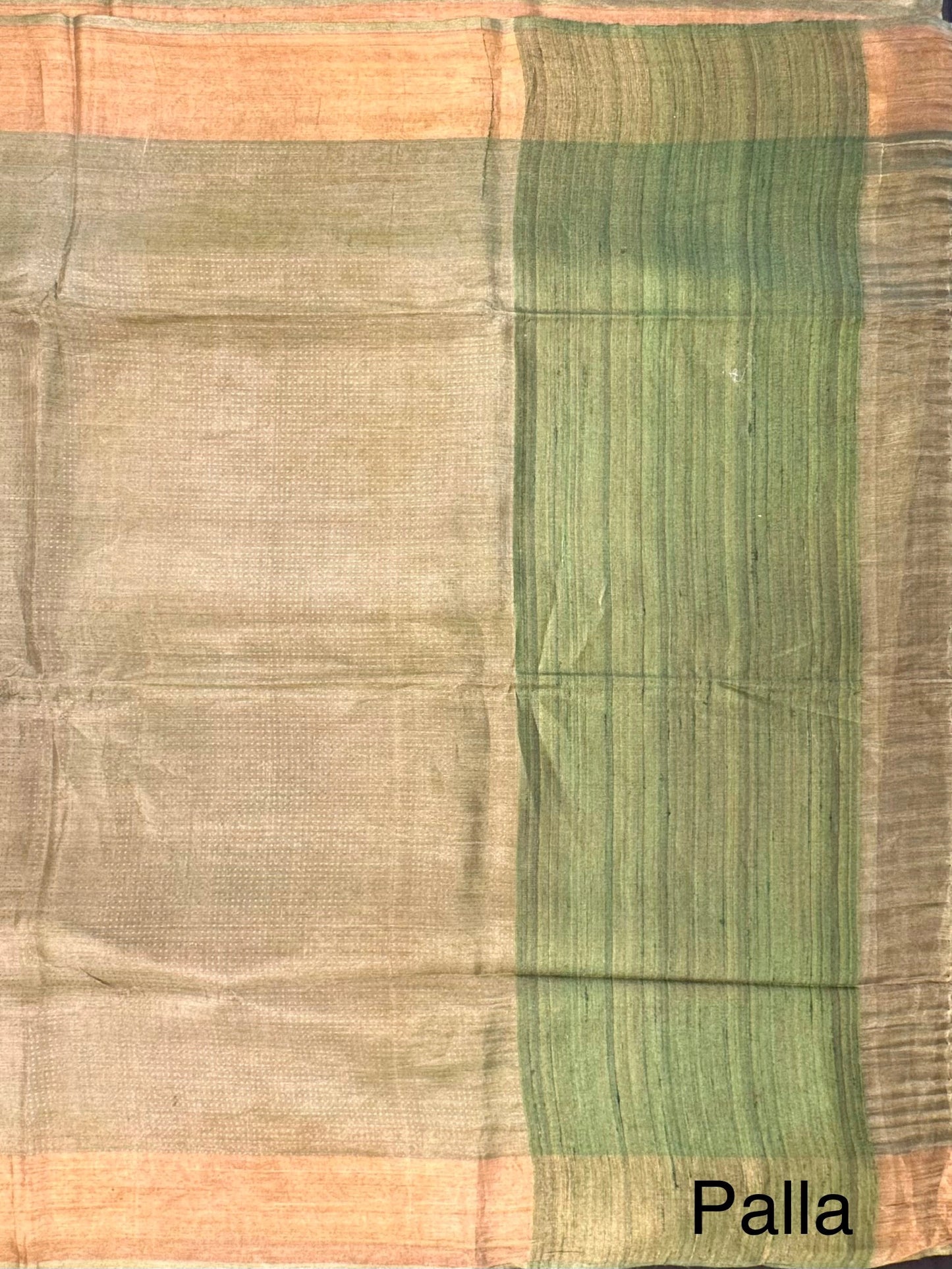Mehendi Green Emboss Pure Tissue Silk Saree