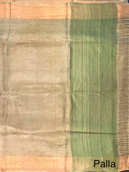 Mehendi Green Emboss Pure Tissue Silk Saree