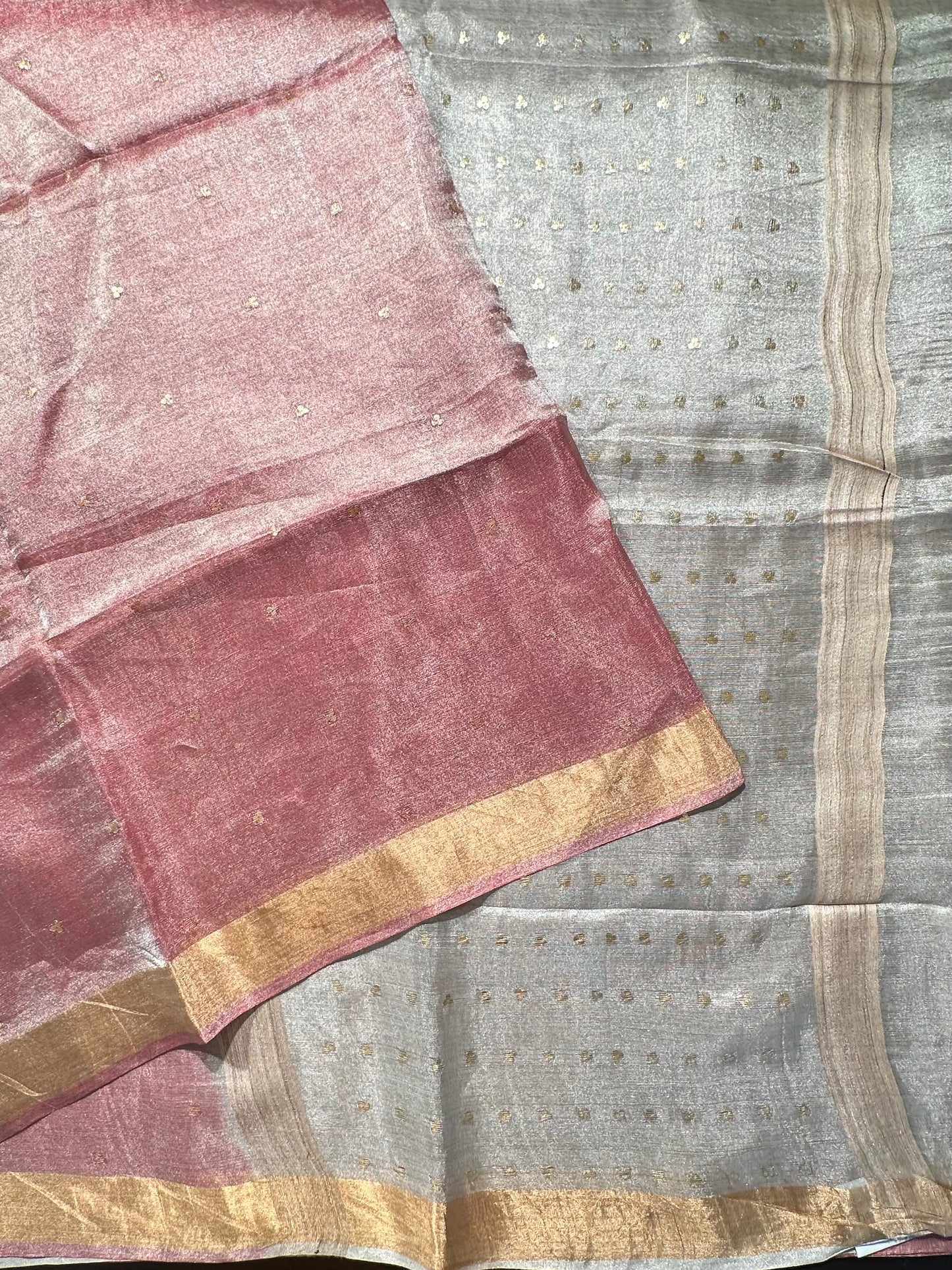 Dusky Pink-Silver Pure Tissue Silk Saree