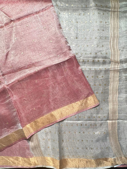 Dusky Pink-Silver Pure Tissue Silk Saree