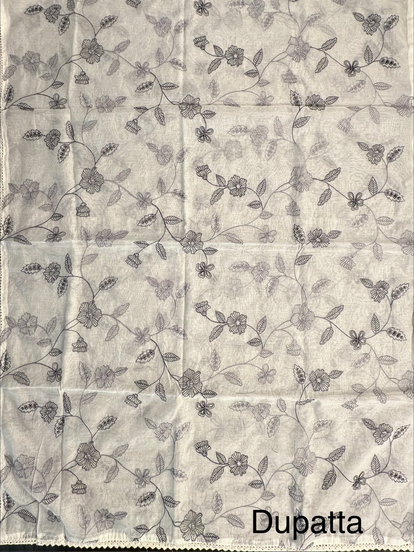 Off White-Grey Chanderi Suit