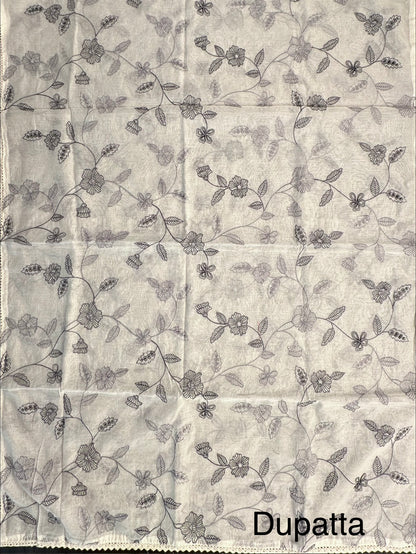 Off White-Grey Chanderi Suit