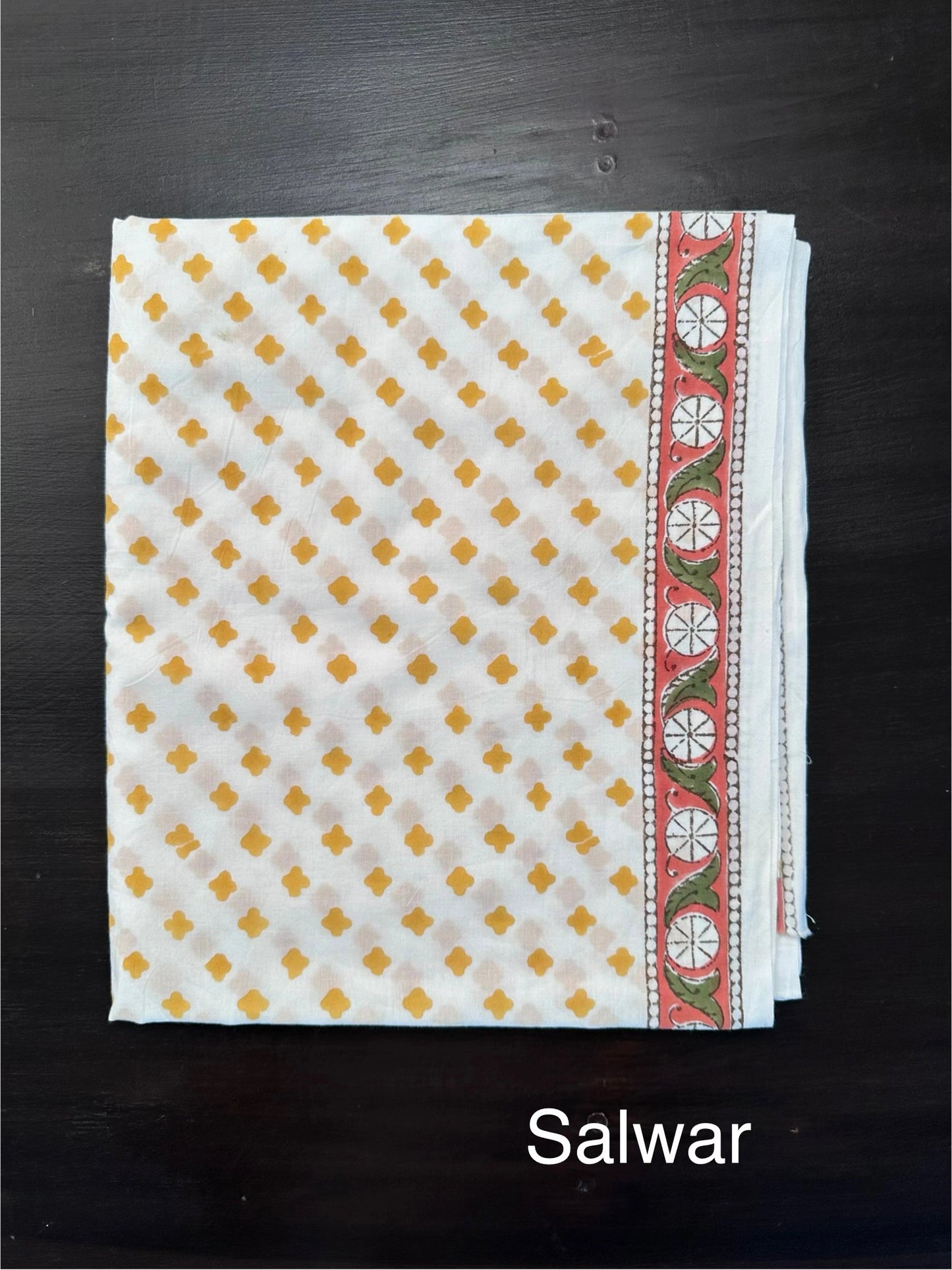 Off White-Yellow Hand Block Printed Chanderi 3-Piece Unstitched Suit with Aari Work