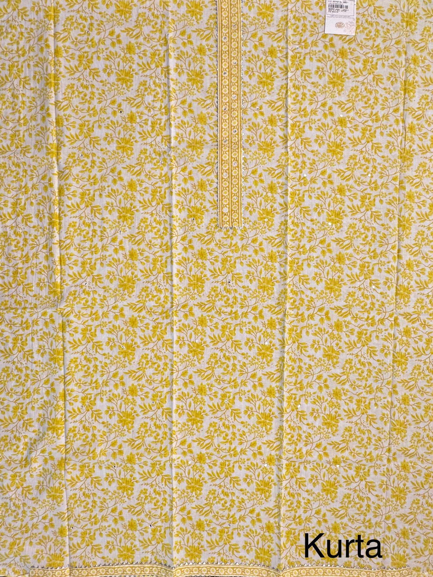 Off White-Yellow Jaipuri Necktie Cotton 3-Piece Suit