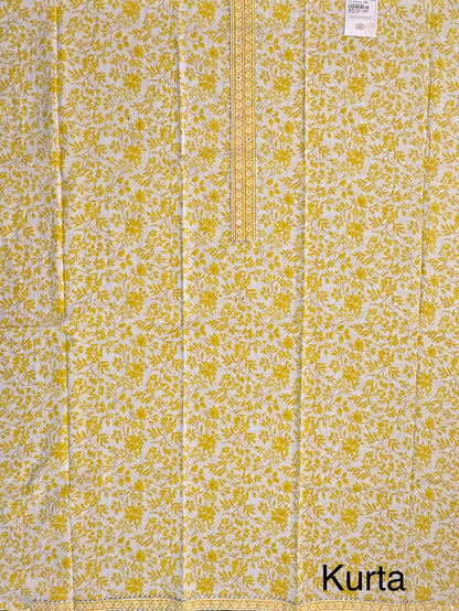 Off White-Yellow Jaipuri Necktie Cotton 3-Piece Suit