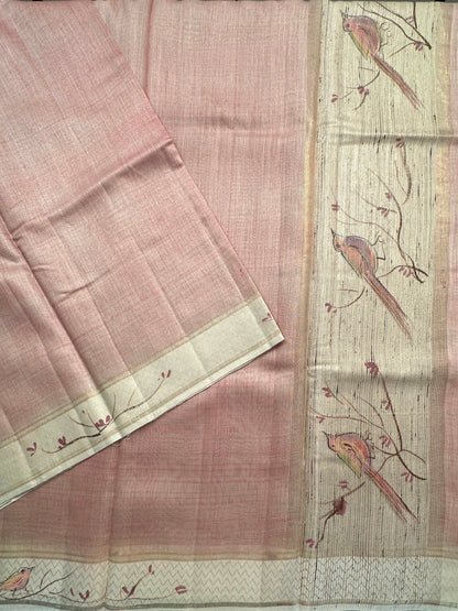 Dusky Pink Hand Print Saree
