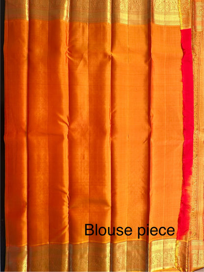 Red-Mustard Handloom Kanjivaram Jamawar Pure Silk Saree