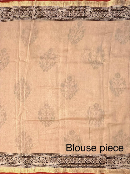 Beige Chanderi Saree with Hand Block Print