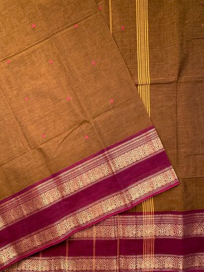 Brown-Maroon Narayanpet Cotton Saree