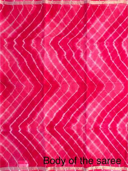Coral Pink Leheriya Kota Doria Pure Silk Saree