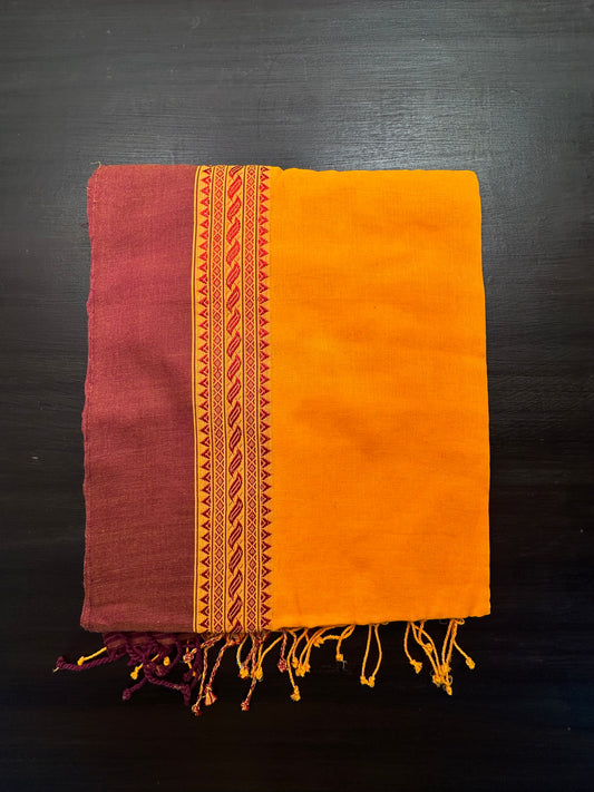 Deep Yellow-Brown Piku Bengal Cotton Saree