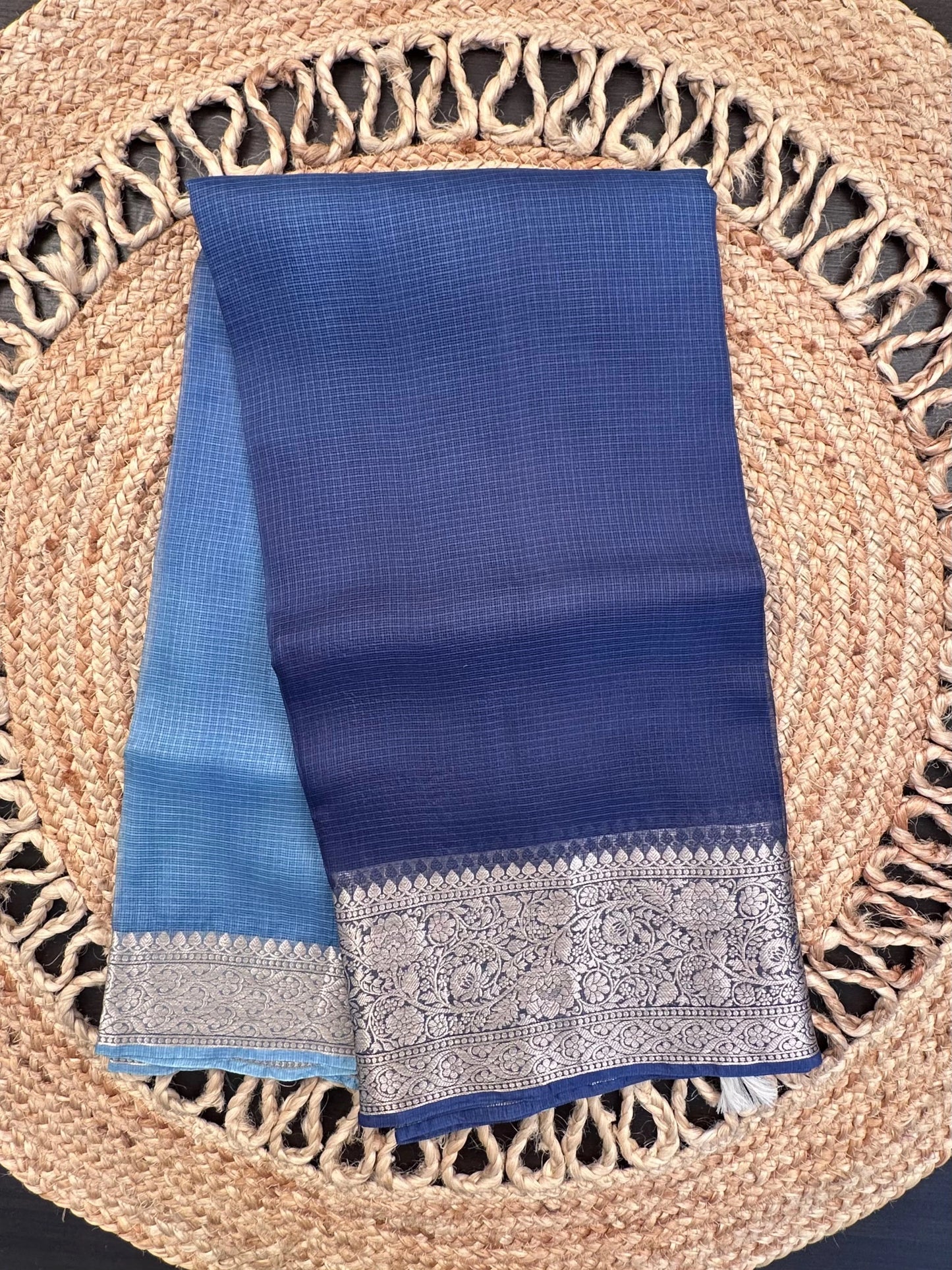 Shaded Navy Blue Pure Kota Doria Silk Saree