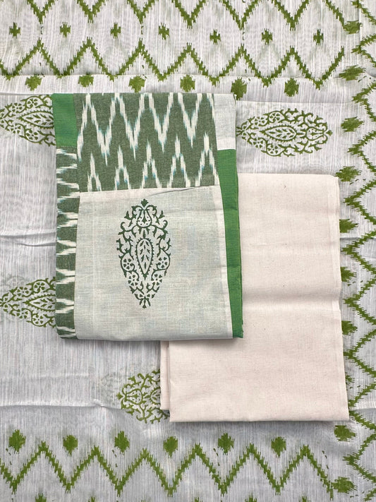 Green-Off White South Cotton 3-Piece Suit