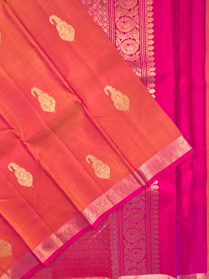 Orange-Rani Handloom Kanjivaram Pure Silk Saree