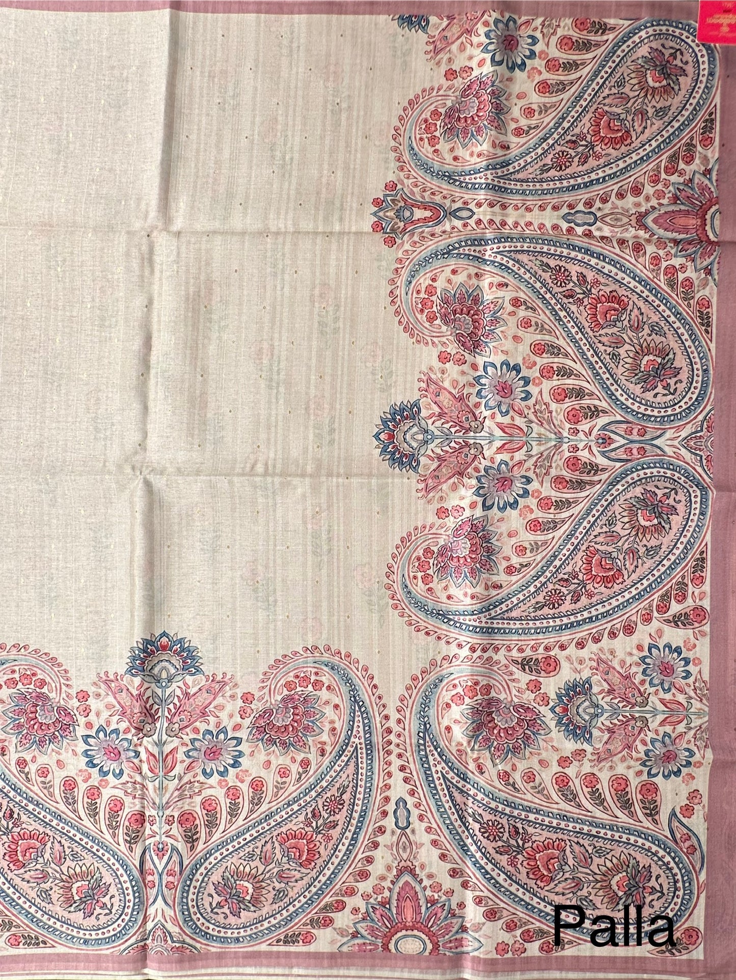 Off White-Pink Printed Art Silk Saree