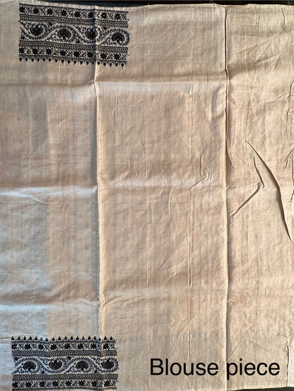Beige Pure Tussar Silk Saree With Embroidery
