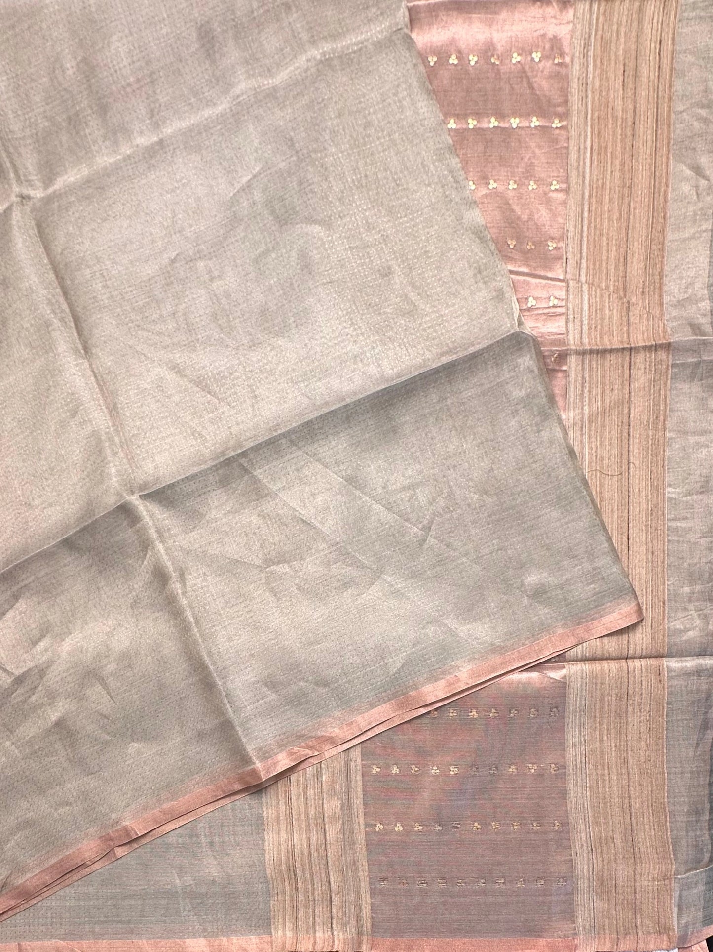 Silver-Light Rose Gold Emboss Tissue Saree