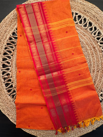 Orange Narayanpet Cotton Saree
