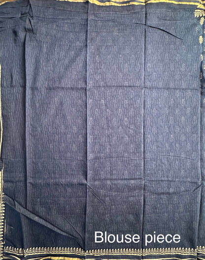 Indigo Blue Printed Cotton Blend Saree