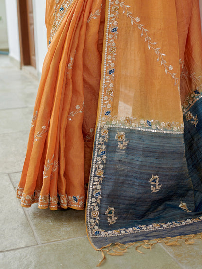 Mustard Tissue Saree With Zari Work Jaal