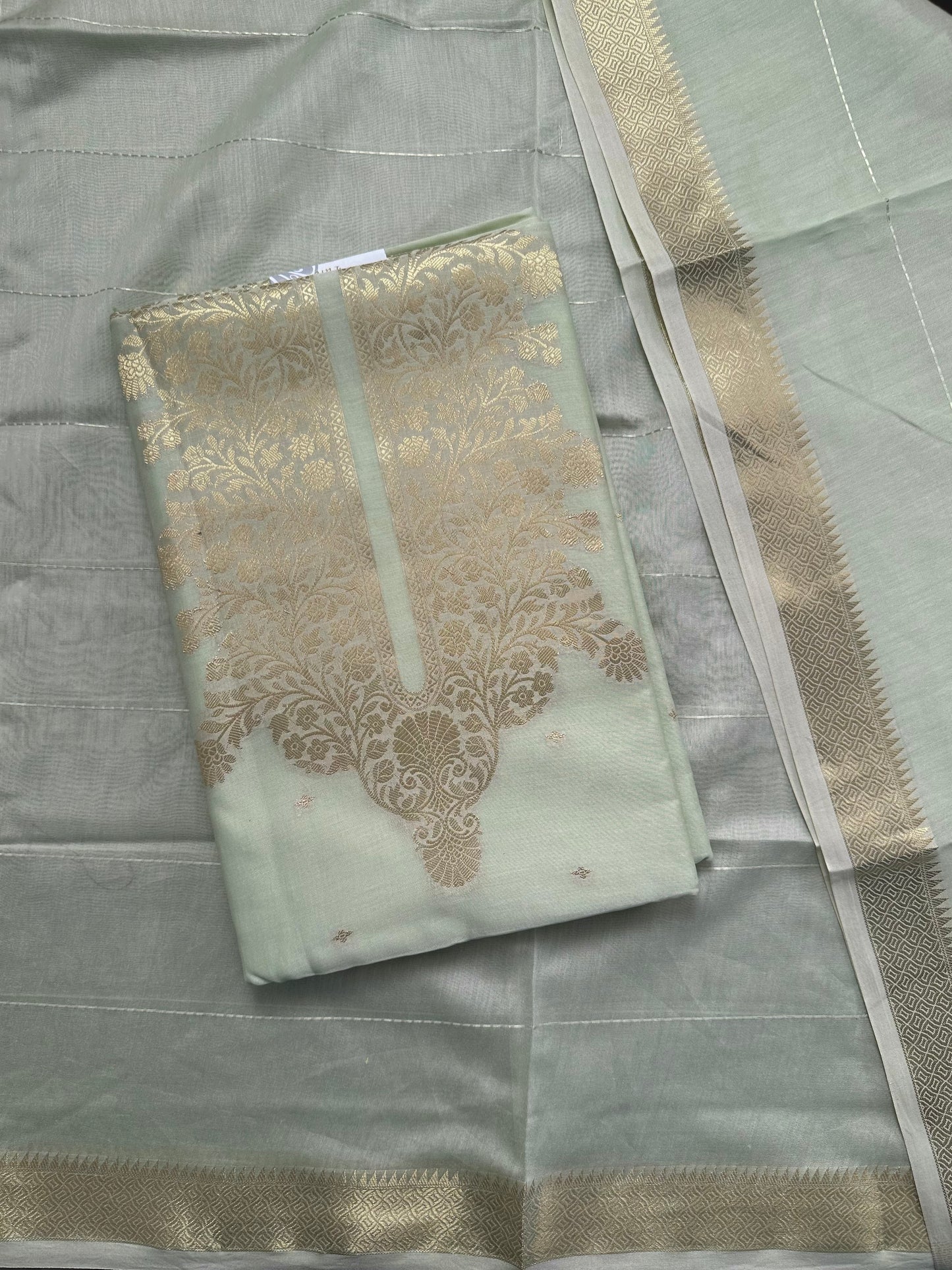 Pista Green Handloom Chanderi Suit