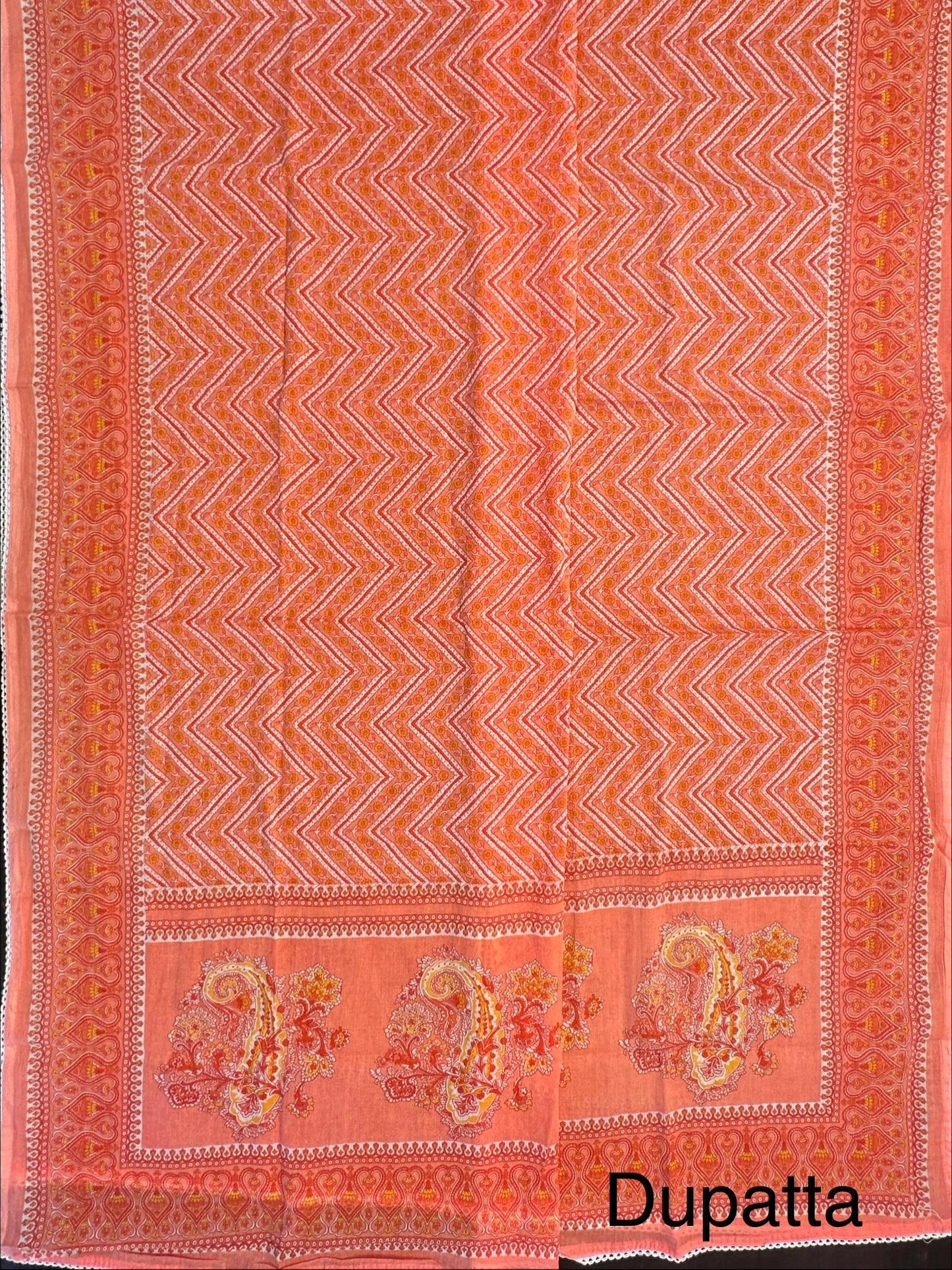 Peach Angrakha Printed Cotton 3-Piece Suit