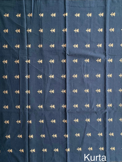 Navy Blue-Beige Warli South Cotton 3-Piece Suit