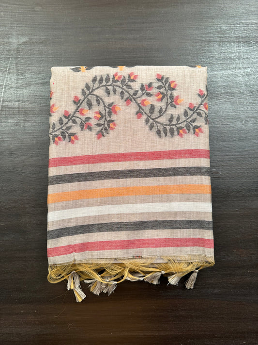 Grey Floral Blended Cotton Saree