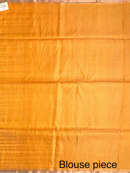 Mustard-Golden Emboss Tissue Silk Saree