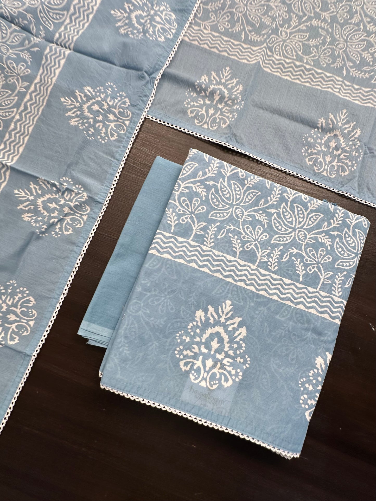 Blue Printed Pure Cotton Suit