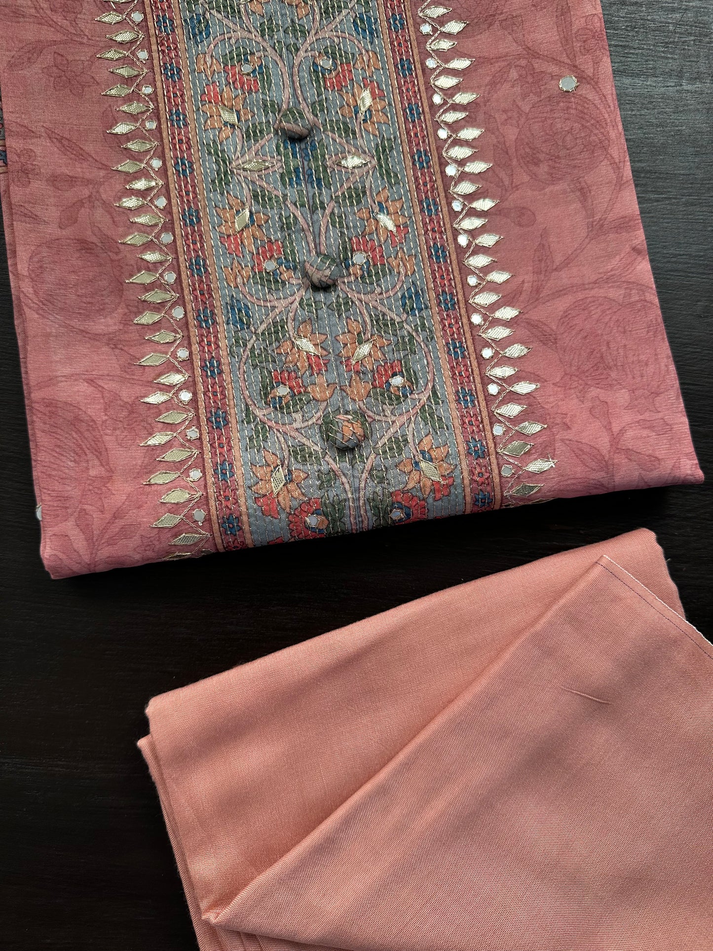 Coral Pink Fancy Cotton 3-Piece Suit