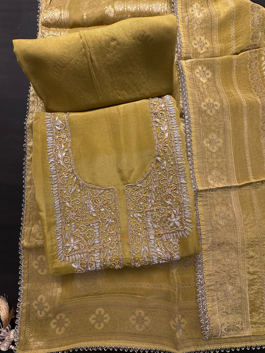 Mehendi Green Blended Tissue Suit