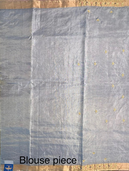 Blue Tissue Silk Saree With  Zardozi Work