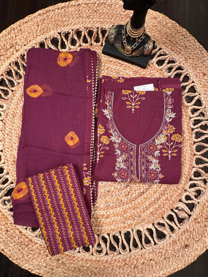 Wine Jaipuri Pure Cotton Suit
